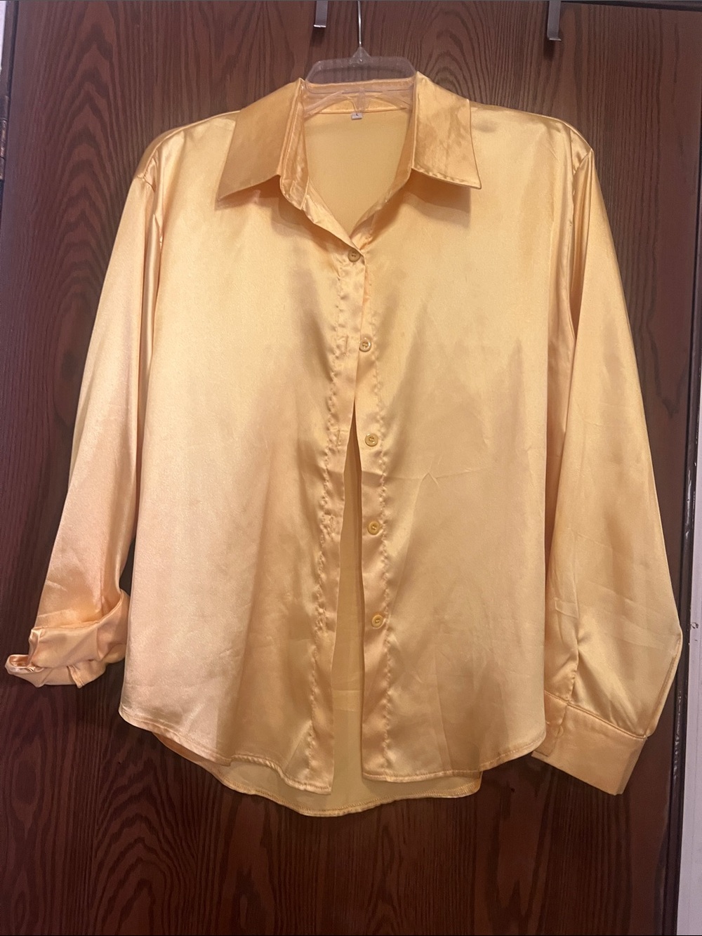 Women's Satin Button-Front Shirt in Gold